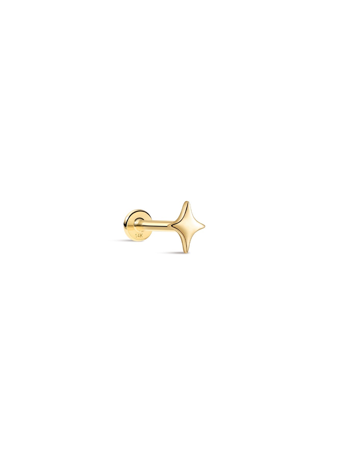 14K Solid Gold Glossy Star Ear Piercing Stud