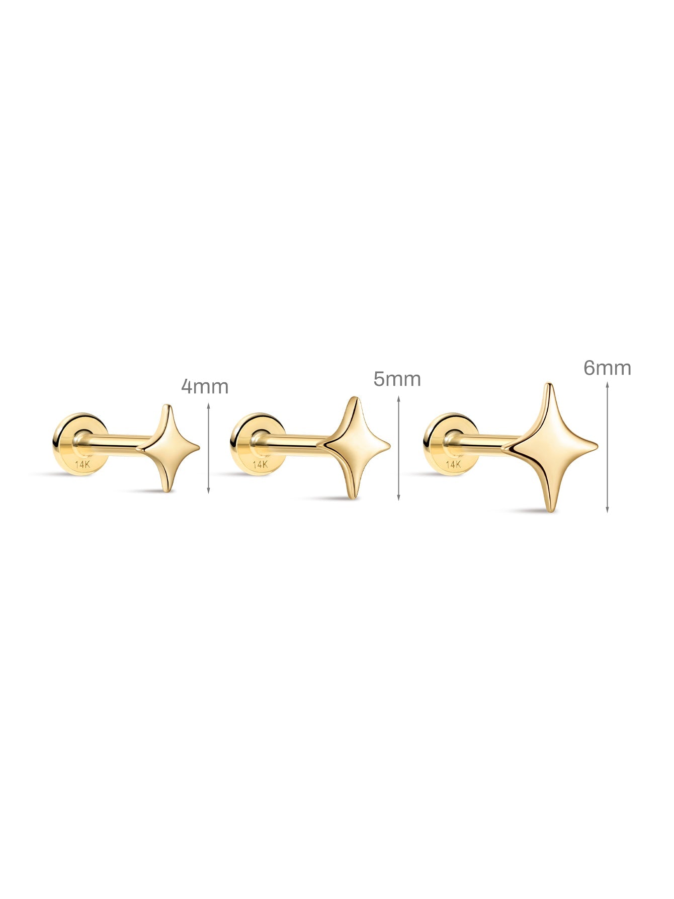 14K Solid Gold Glossy Star Ear Piercing Stud