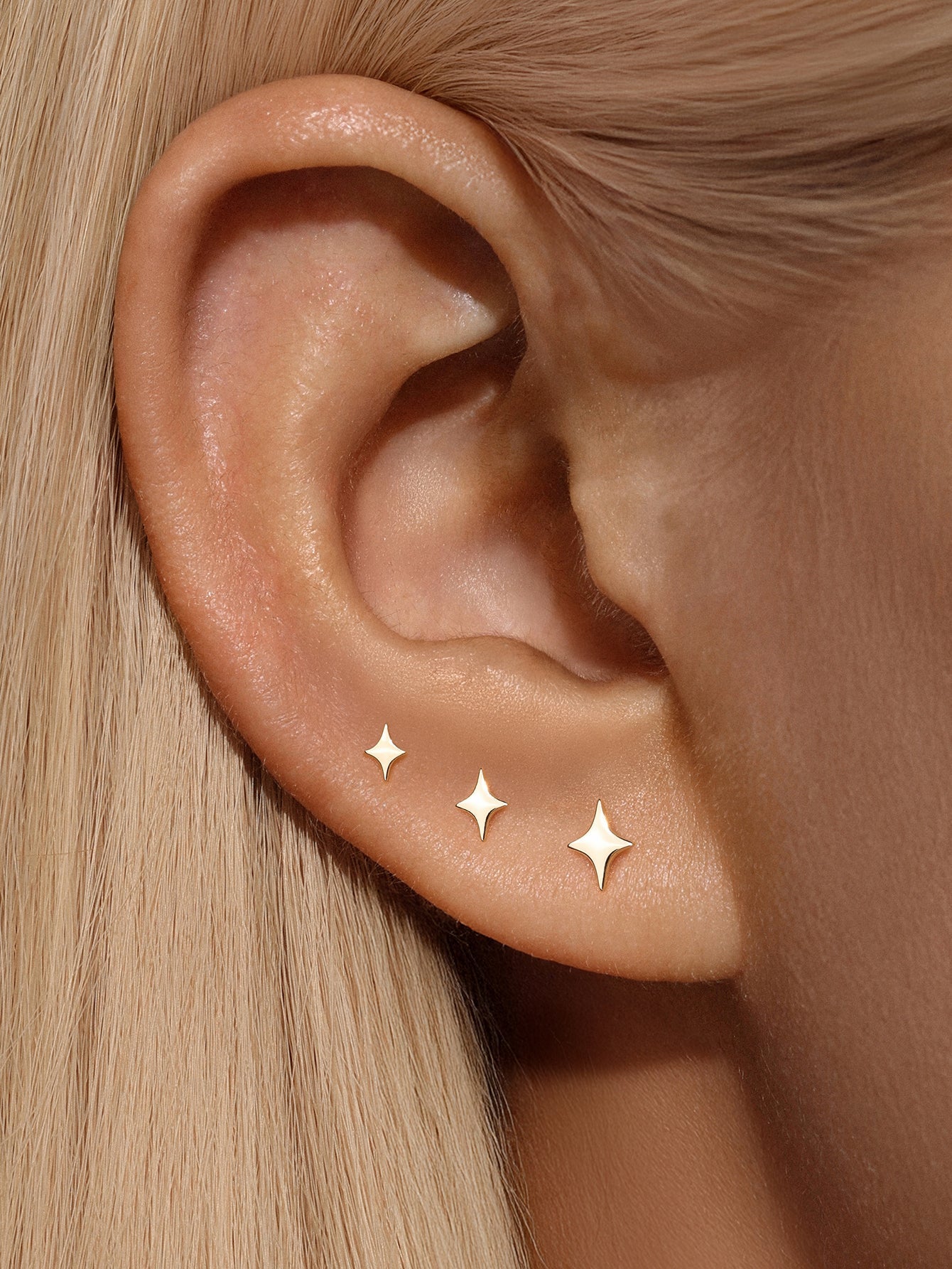 14K Solid Gold Glossy Star Ear Piercing Stud