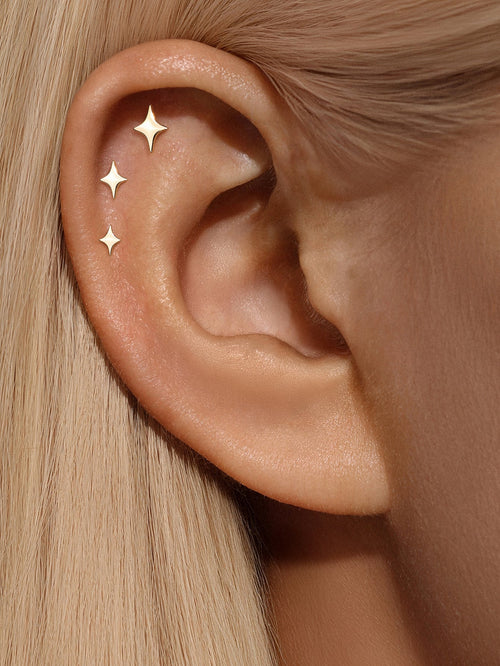 14K Solid Gold Glossy Star Ear Piercing Stud