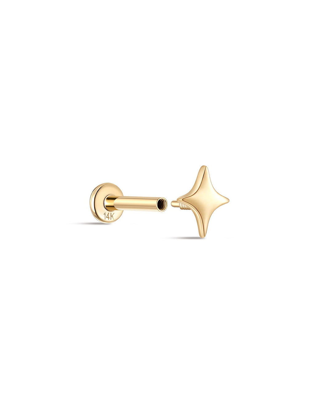 14K Solid Gold Glossy Star Ear Piercing Stud