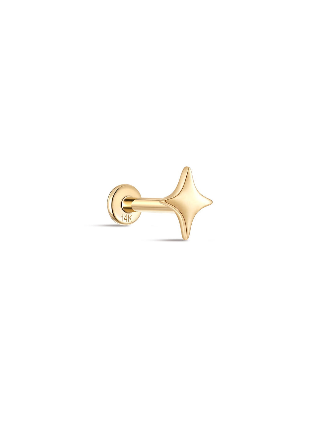 14K Solid Gold Glossy Star Ear Piercing Stud