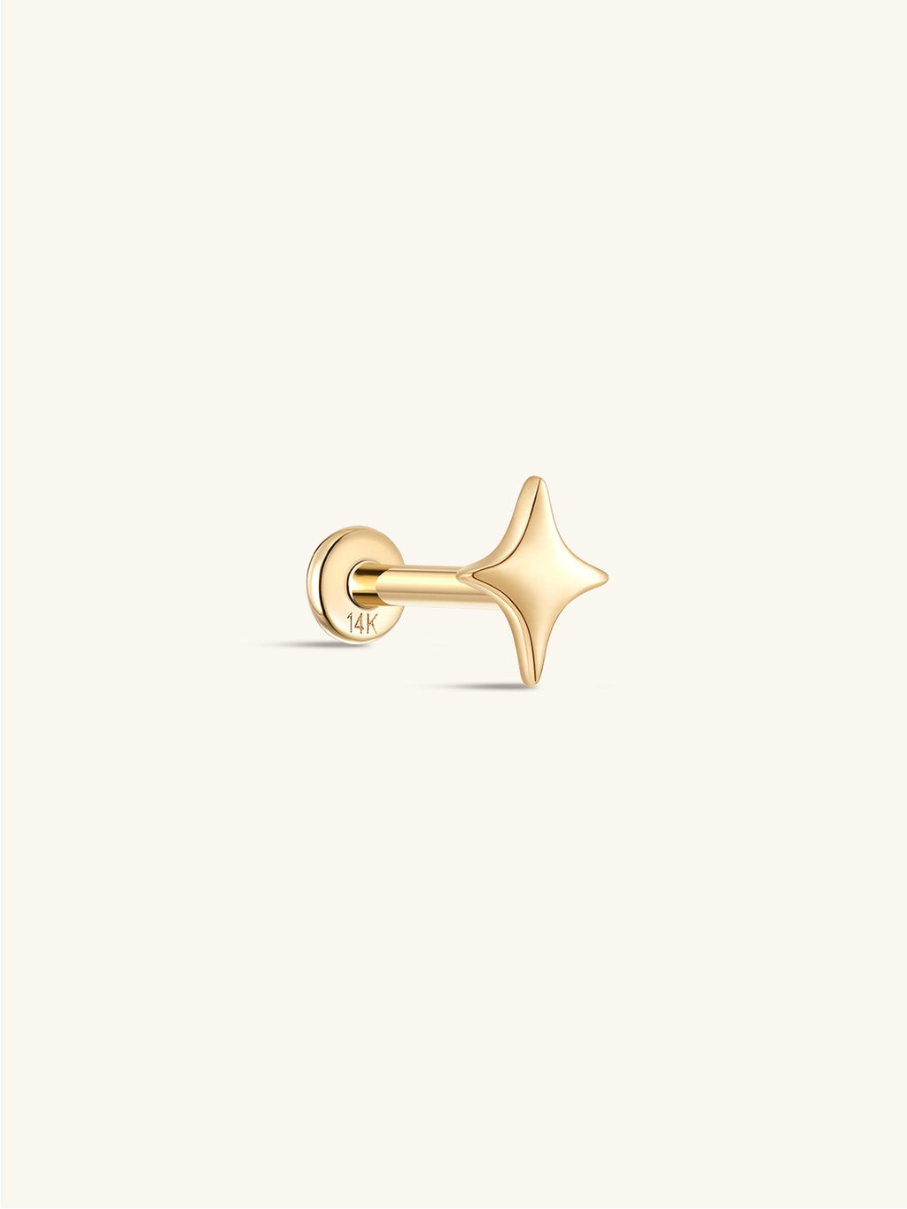 14K Solid Gold Glossy Star Ear Piercing Stud