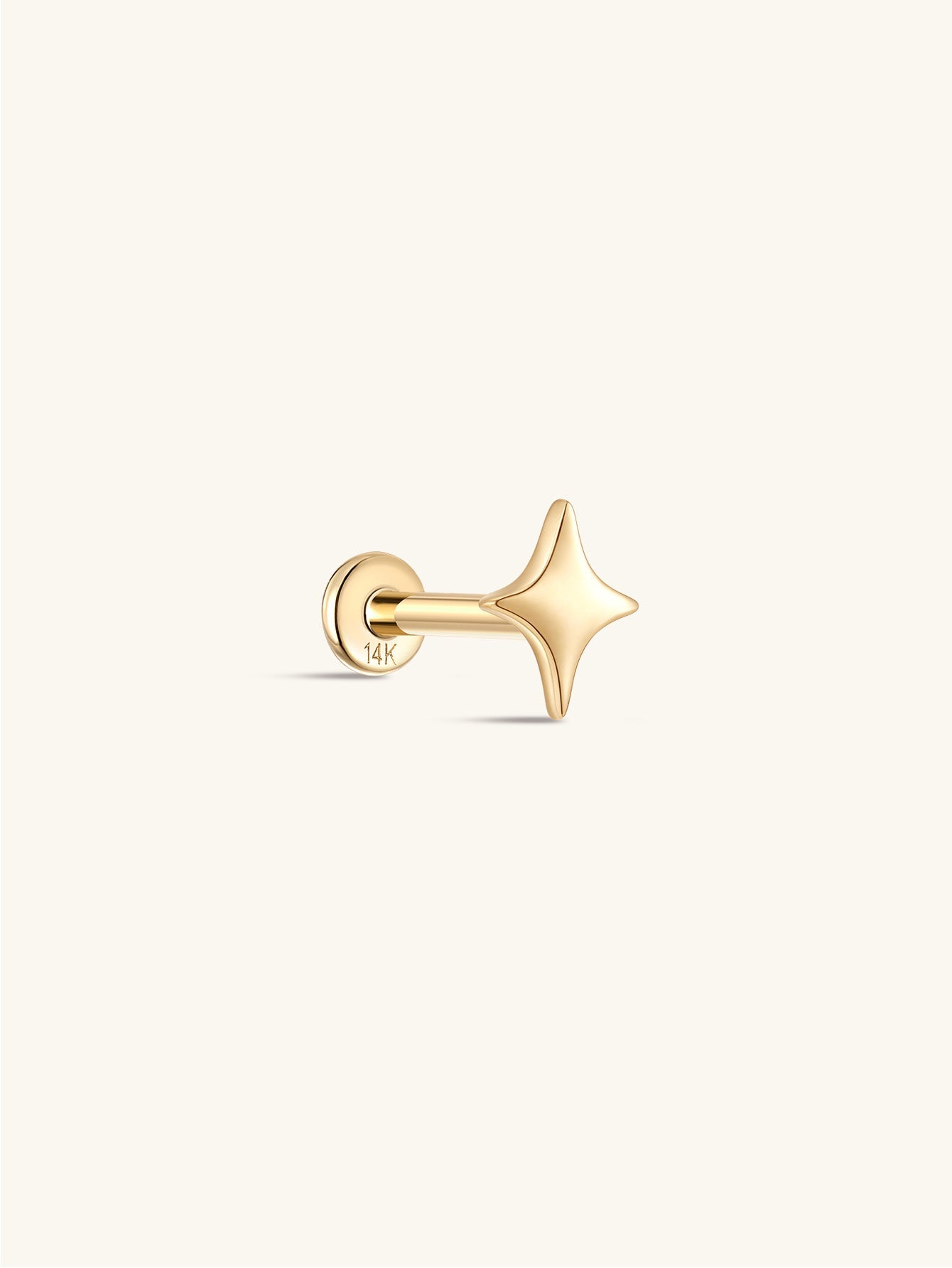 14K Solid Gold Glossy Star Ear Piercing Stud