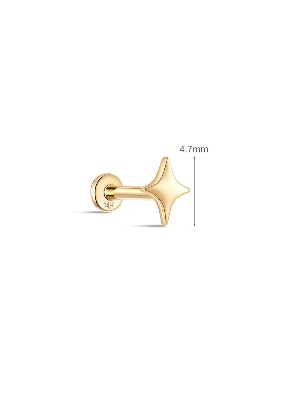 14K Solid Gold Glossy Star Ear Piercing Stud