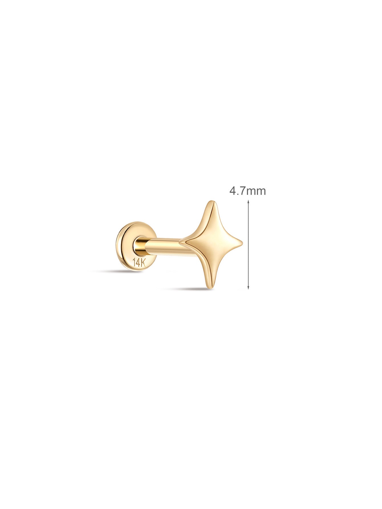 14K Solid Gold Glossy Star Ear Piercing Stud