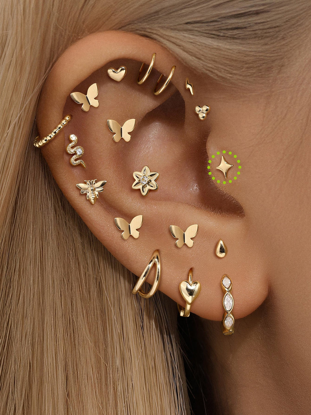 14K Solid Gold Glossy Star Ear Piercing Stud