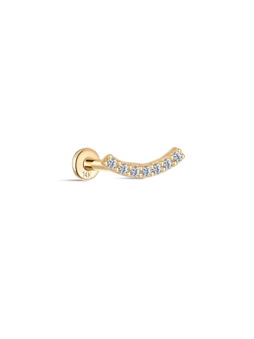 14K Solid Gold Pave Crescent Ear Stud for Piercing