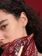 14K Solid Gold Pave Crescent Ear Stud for Piercing