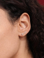 14K Solid Gold Pave Crescent Ear Stud for Piercing