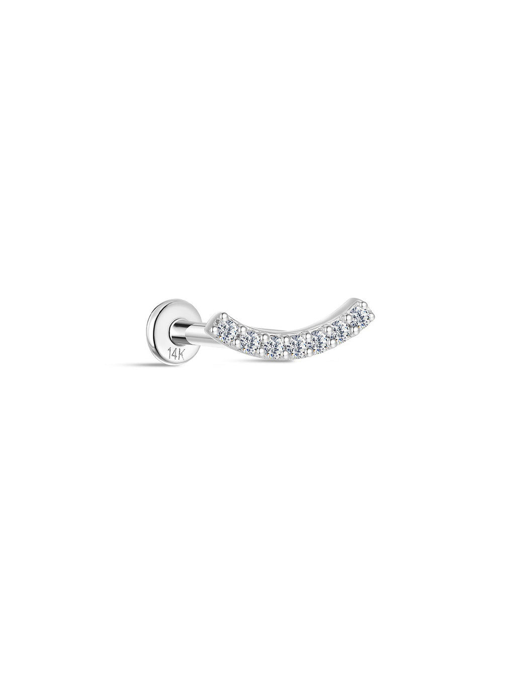 14K Solid Gold Pave Crescent Ear Stud for Piercing