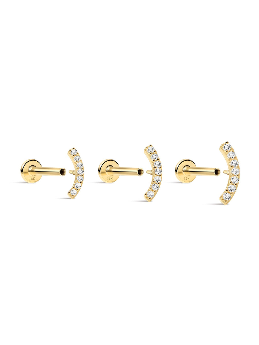 14K Solid Gold Paved Crescent Ear Stud for Piercing