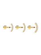 14K Solid Gold Paved Crescent Ear Stud for Piercing
