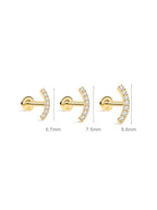 14K Solid Gold Paved Crescent Ear Stud for Piercing