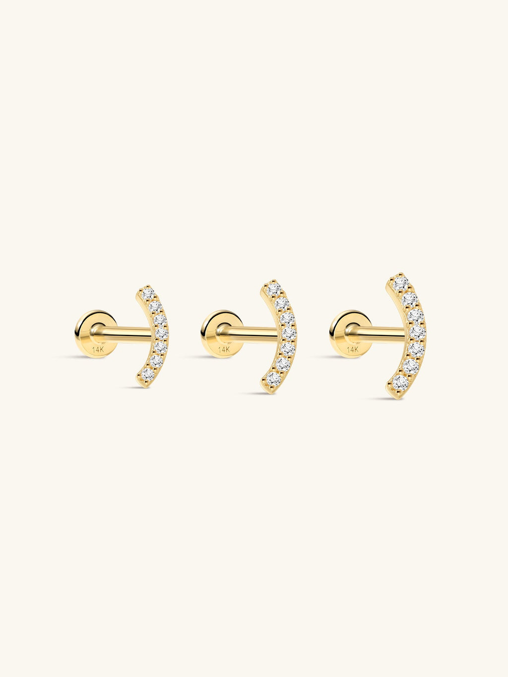 14K Solid Gold Paved Crescent Ear Stud for Piercing