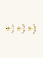 14K Solid Gold Paved Crescent Ear Stud for Piercing