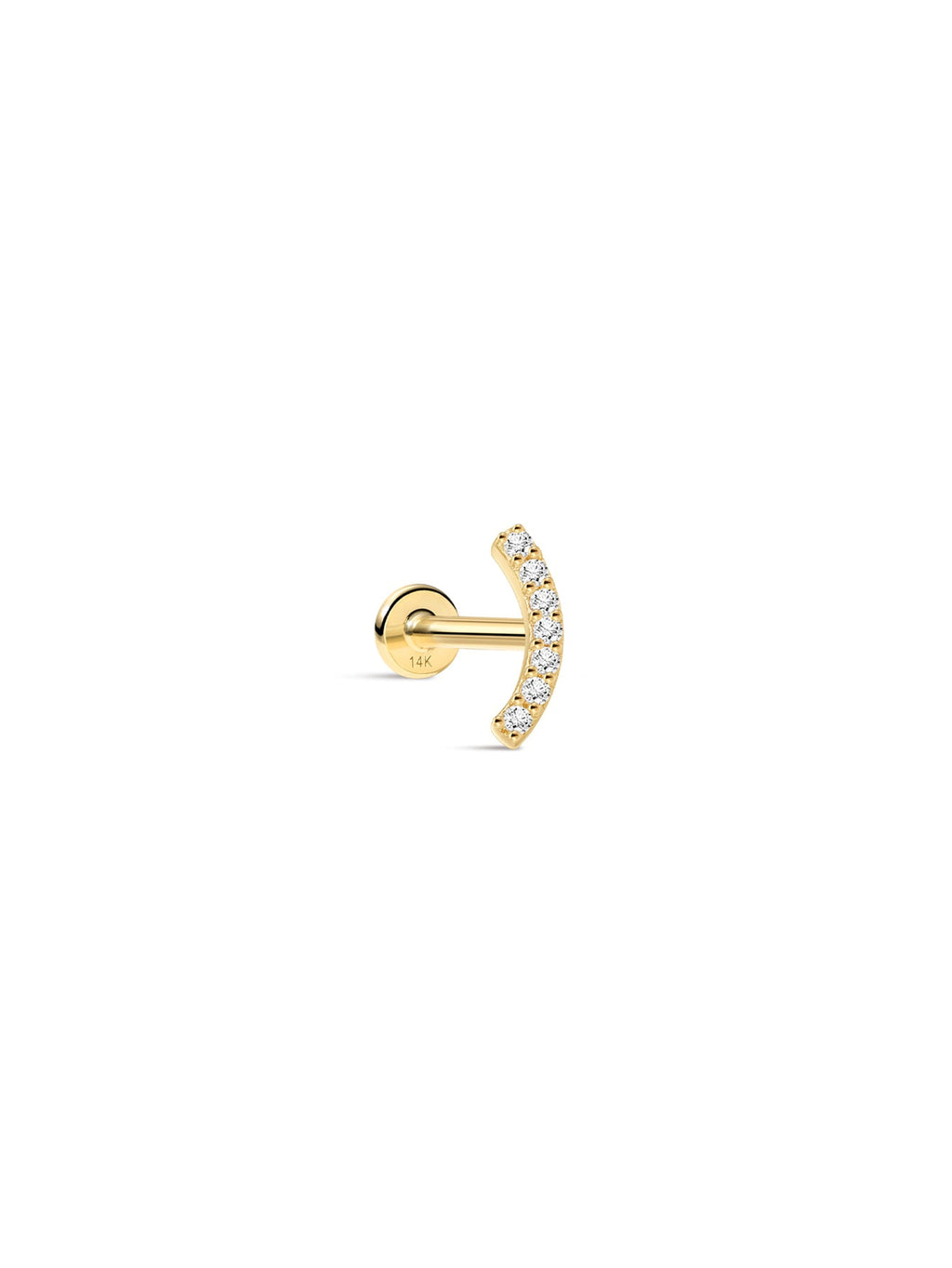 14K Solid Gold Pave Crescent Ear Stud for Piercing