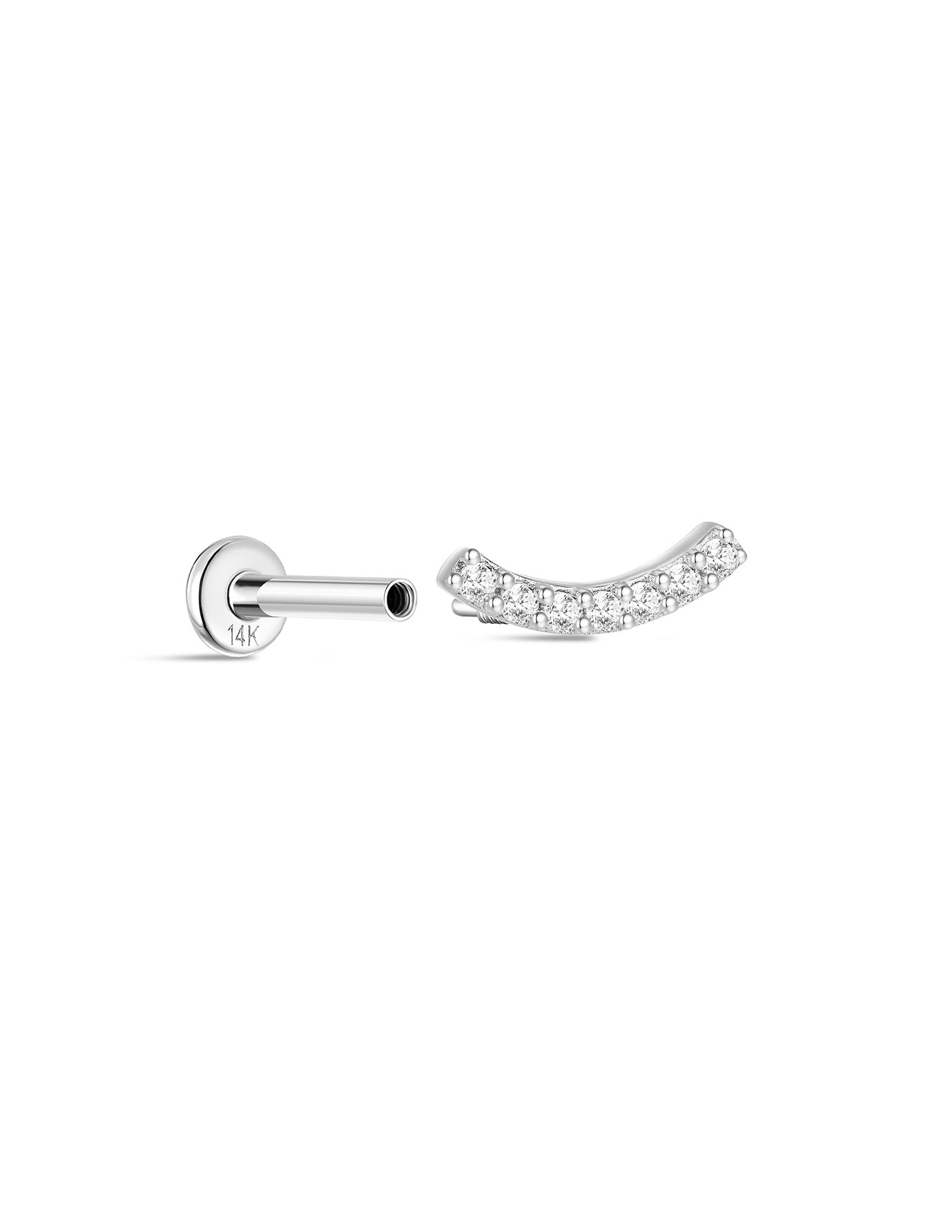 14K Solid Gold Pave Crescent Ear Stud for Piercing