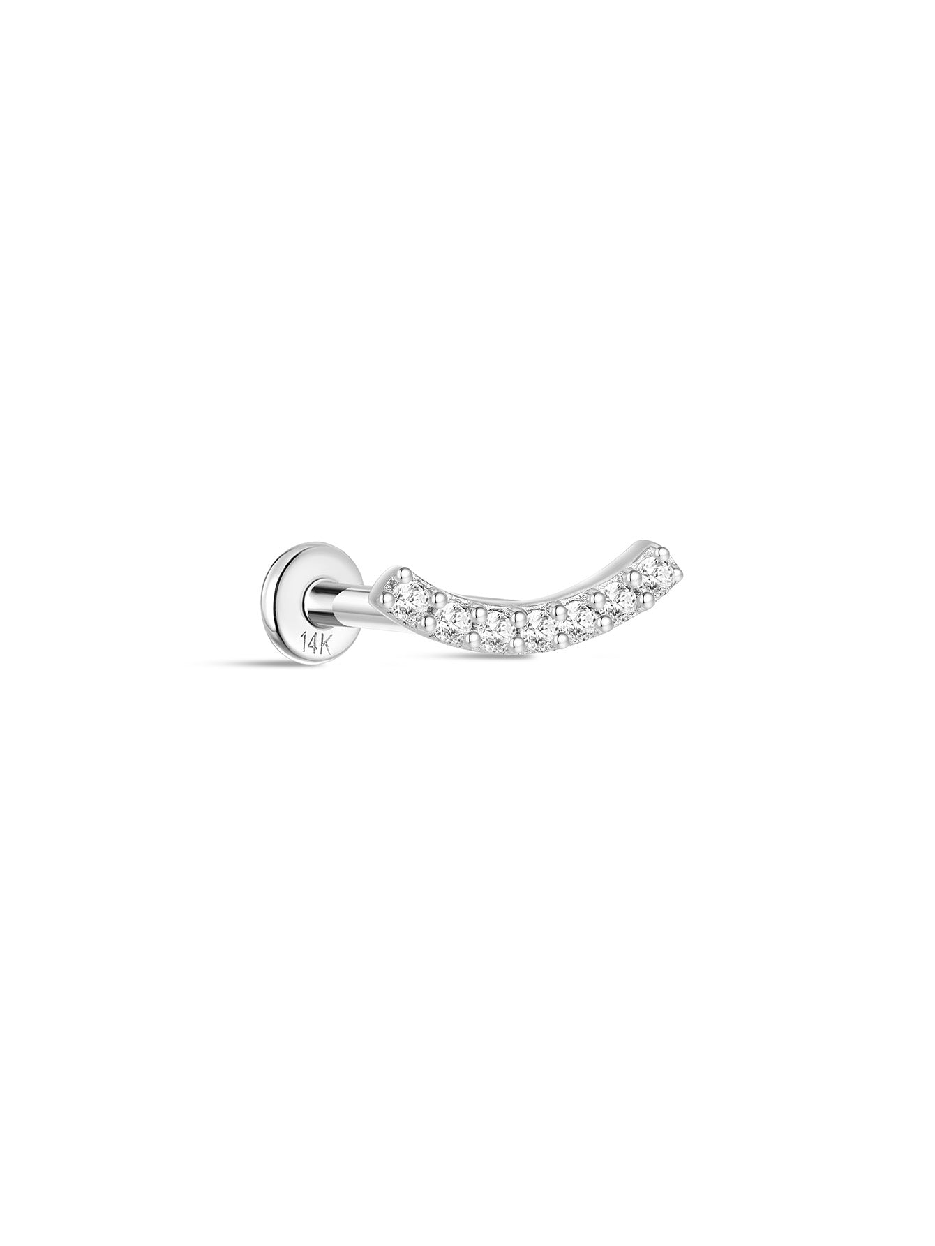 14K Solid Gold Pave Crescent Ear Stud for Piercing