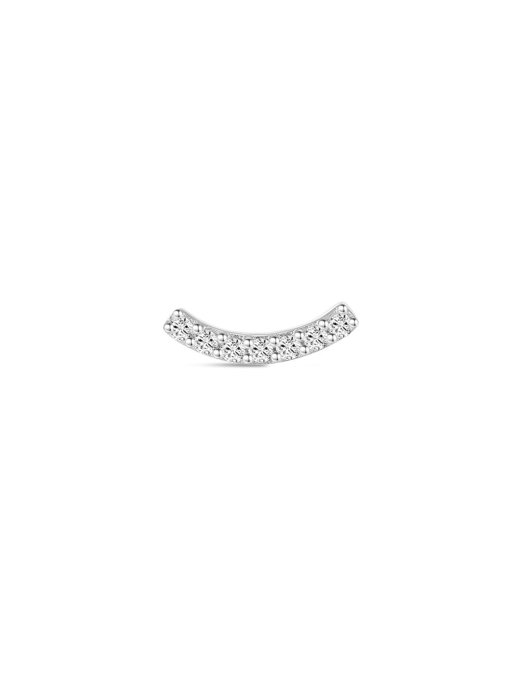 14K Solid Gold Pave Crescent Ear Stud for Piercing