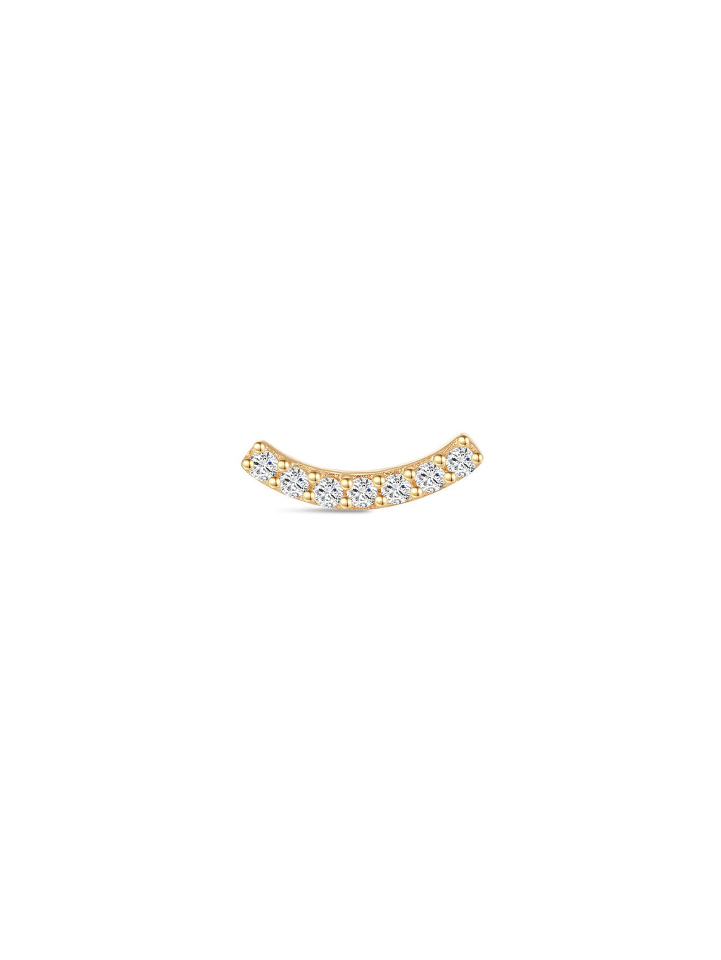14K Solid Gold Pave Crescent Ear Stud for Piercing
