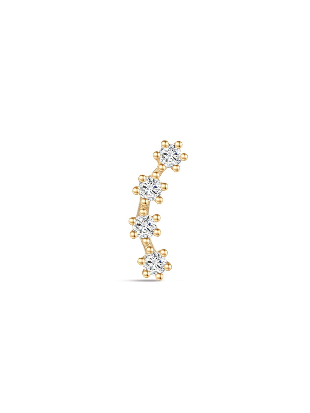 14K Solid Gold Curved Zircon Ear Piercing Stud