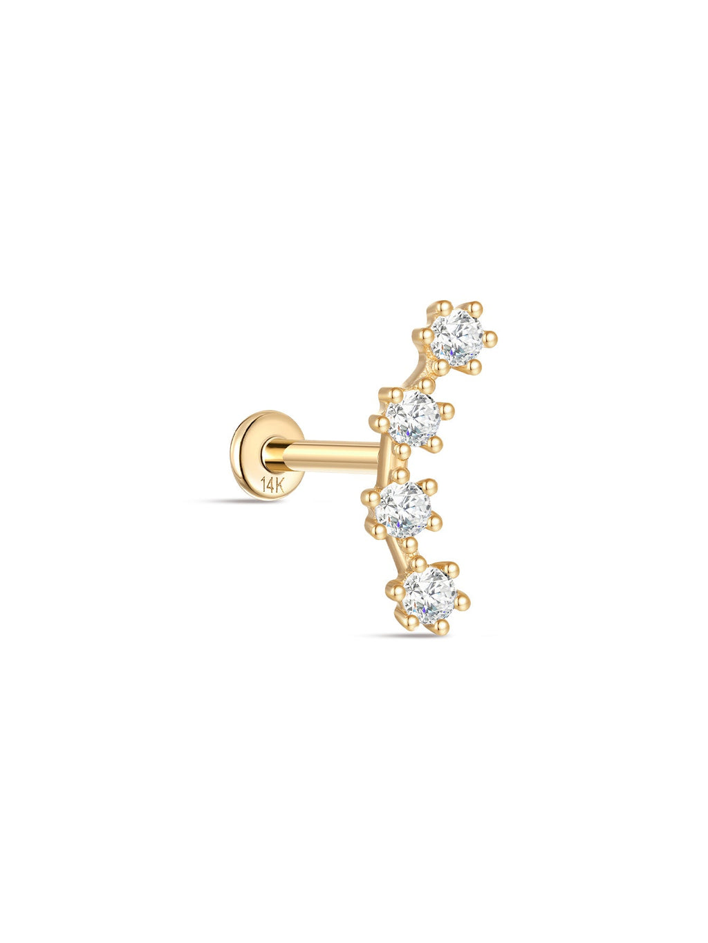 14K Solid Gold Curved Zircon Ear Piercing Stud