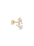 14K Solid Gold Irregular Zircon Trio Ear Studs