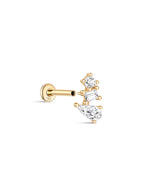 14K Solid Gold Irregular Zircon Trio Ear Studs