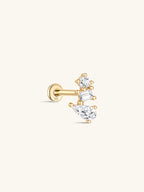 14K Solid Gold Irregular Zircon Trio Ear Studs
