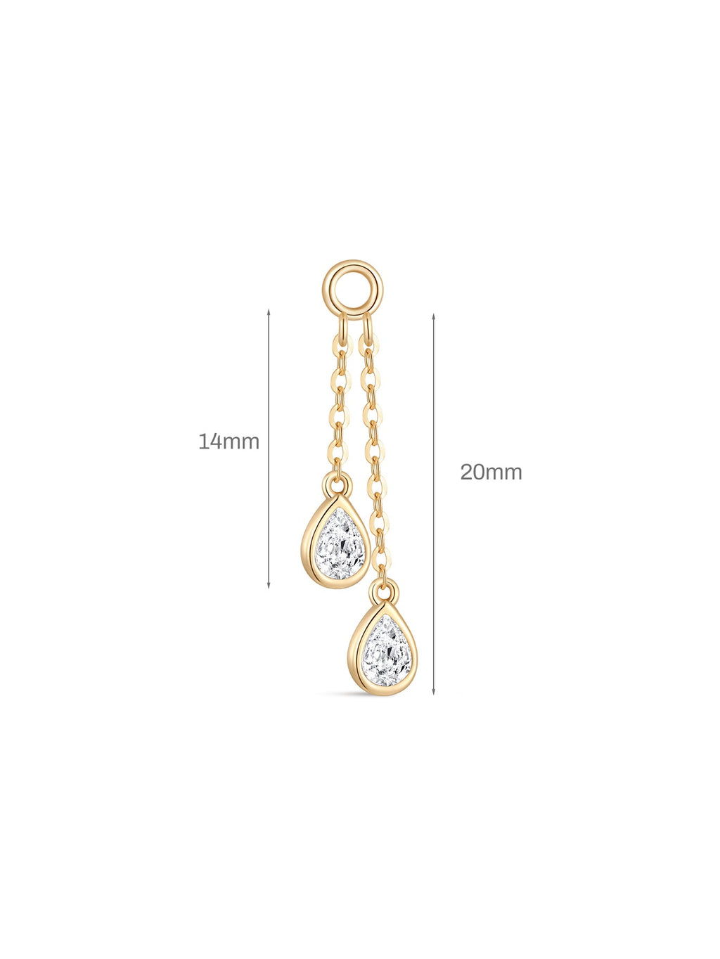 14K Solid Gold Double Layer Tassel Chain with Water Drop Design