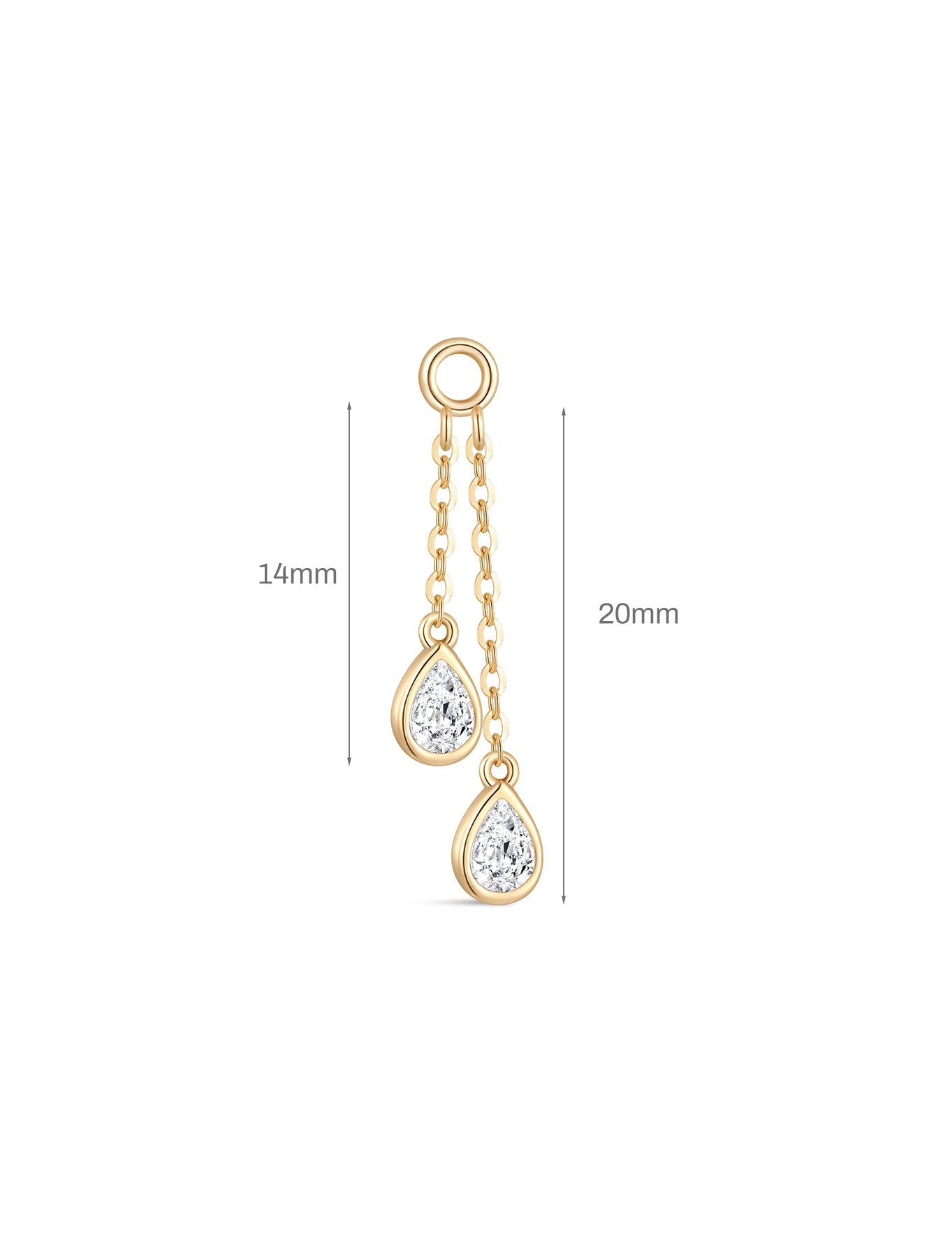 14K Solid Gold Double Layer Tassel Chain with Water Drop Design