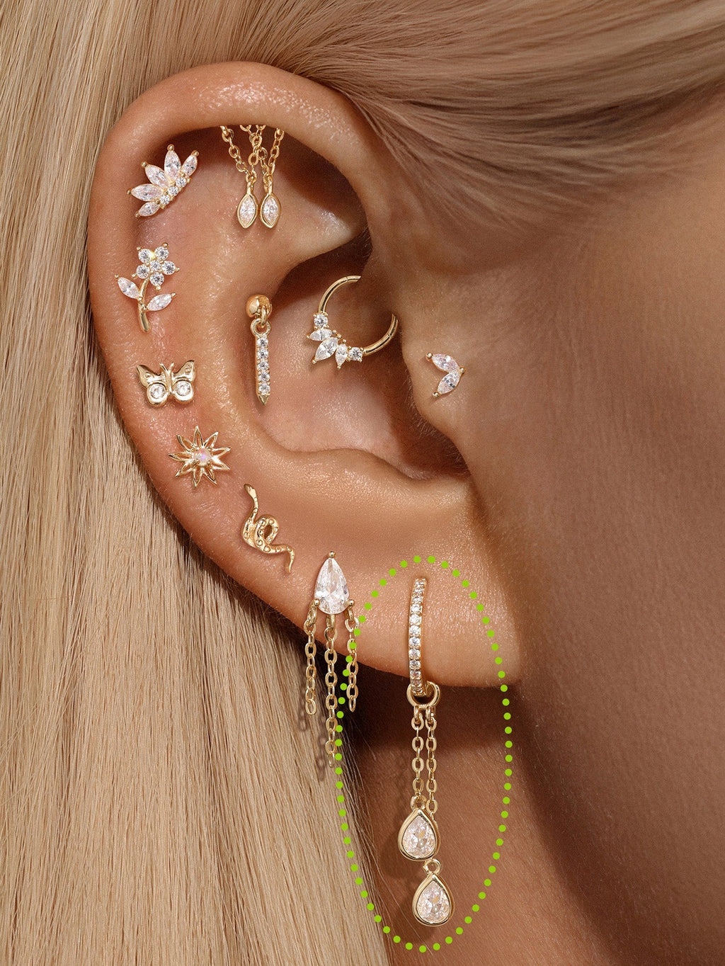 14K Solid Gold Double Layer Tassel Chain with Water Drop Design