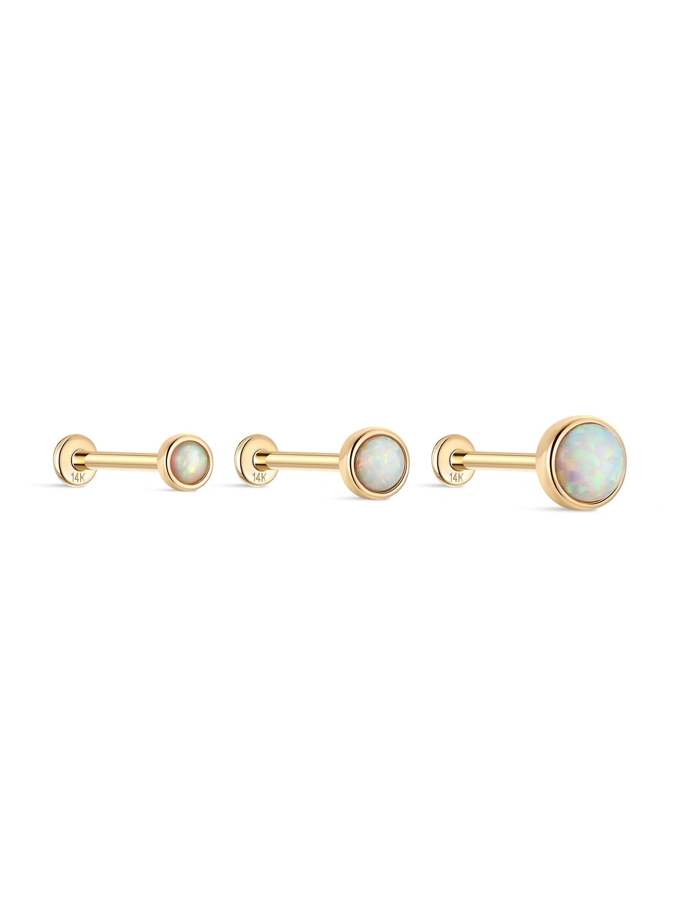 14K Solid Gold Opal Ear Studs for Piercing