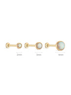 14K Solid Gold Opal Ear Studs for Piercing
