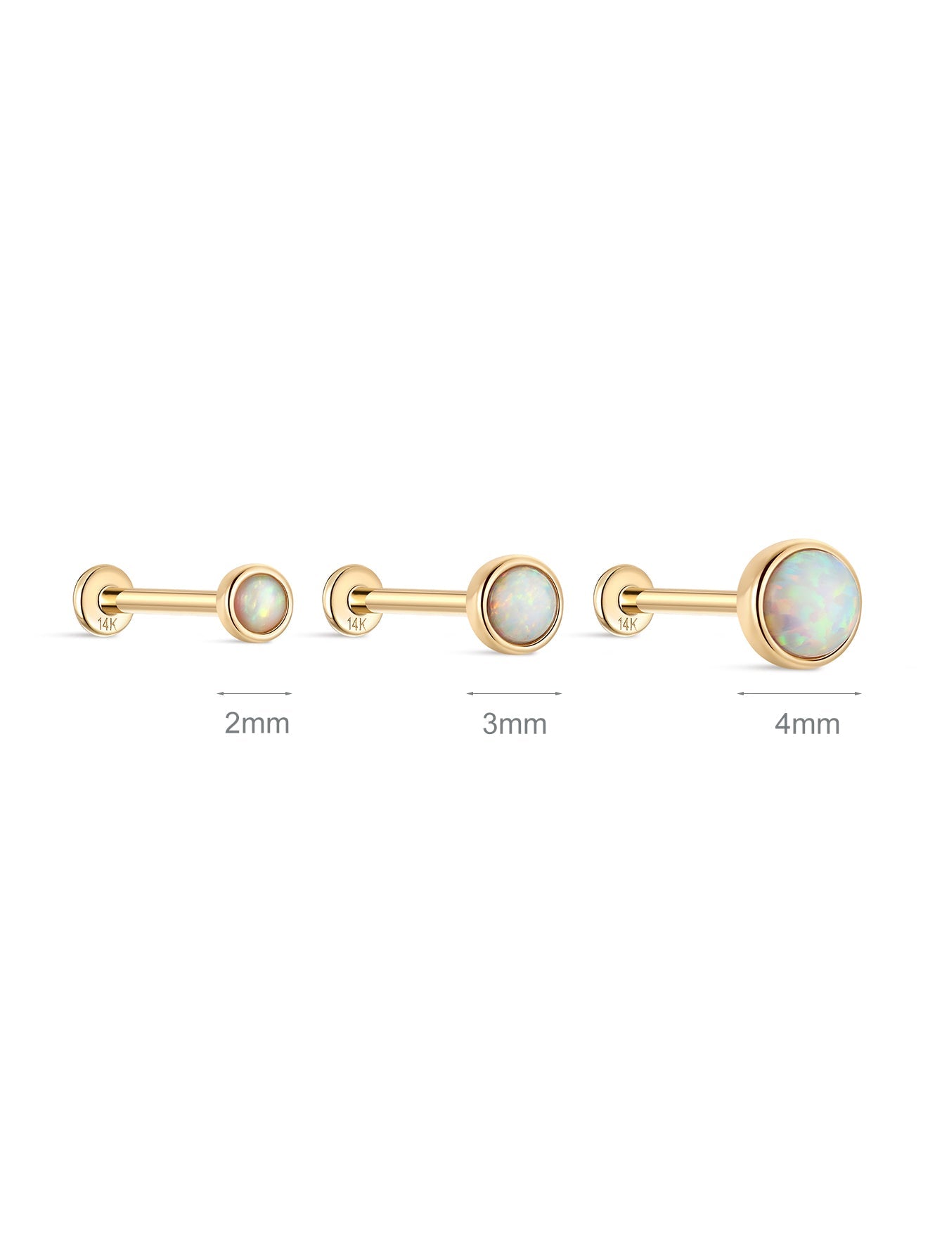 14K Solid Gold Opal Ear Studs for Piercing