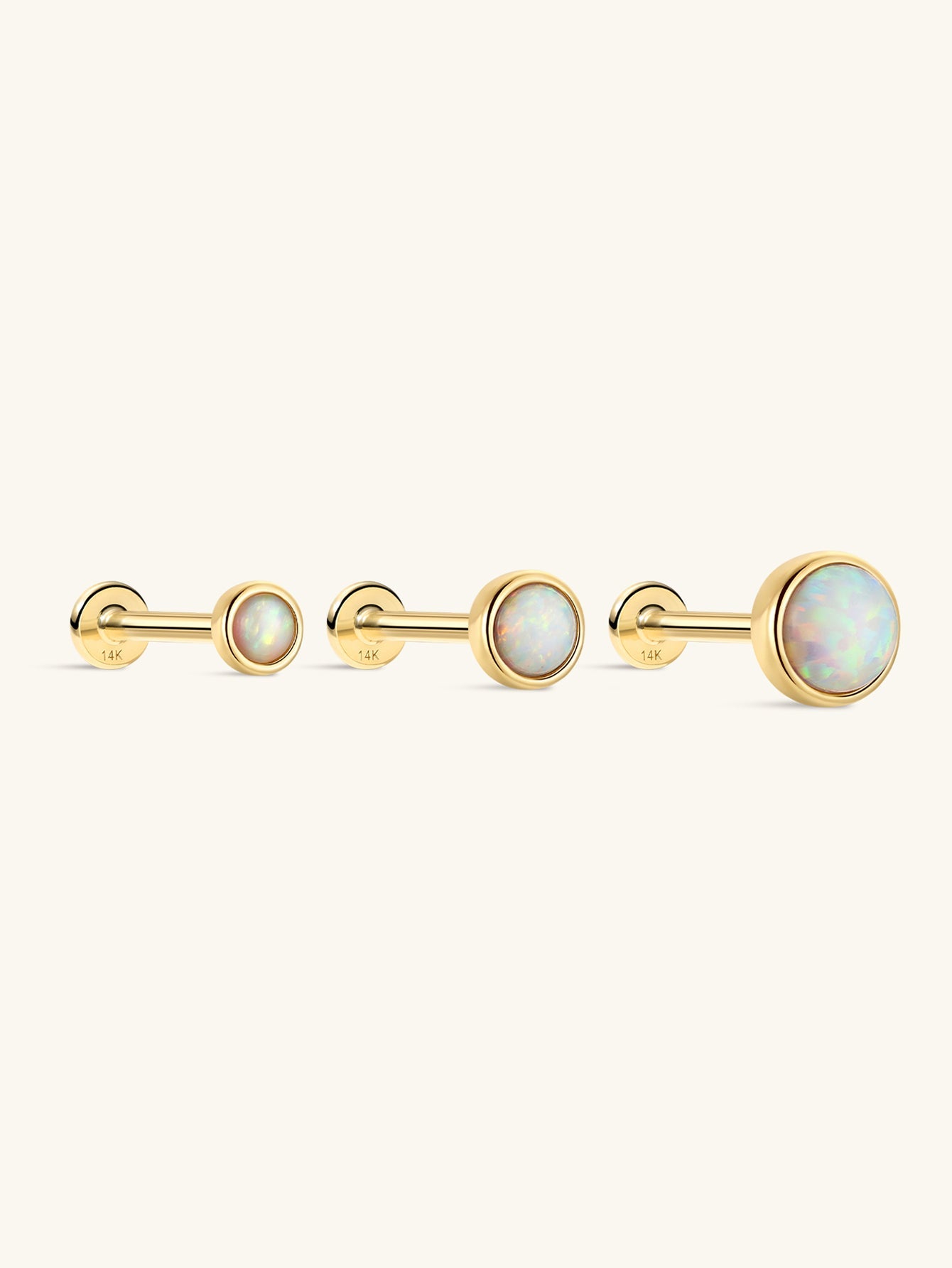 14K Solid Gold Opal Ear Studs for Piercing