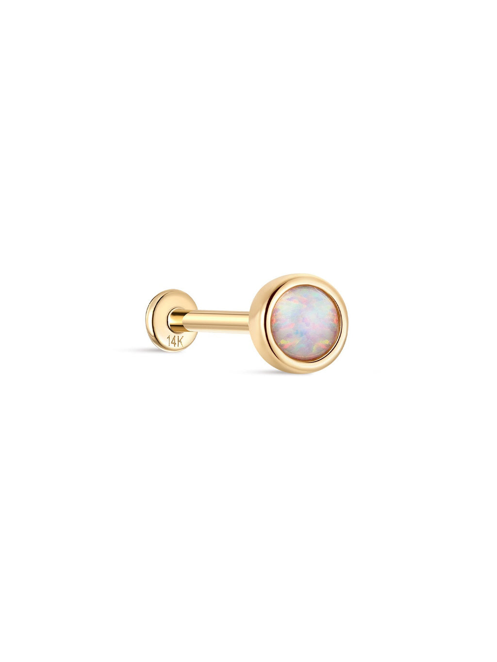 14K Solid Gold Opal Ear Studs for Piercing