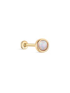 14K Solid Gold Opal Ear Studs for Piercing
