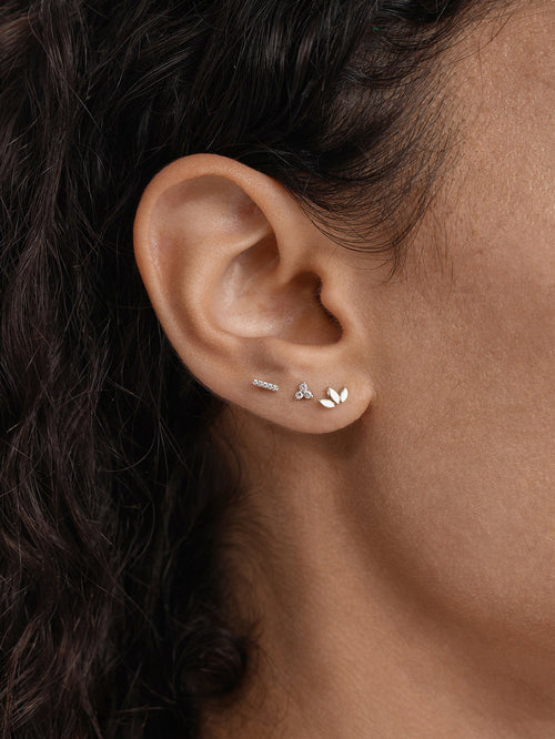 14K Solid Gold Mini Zircon Stud Earrings for Ear Piercing