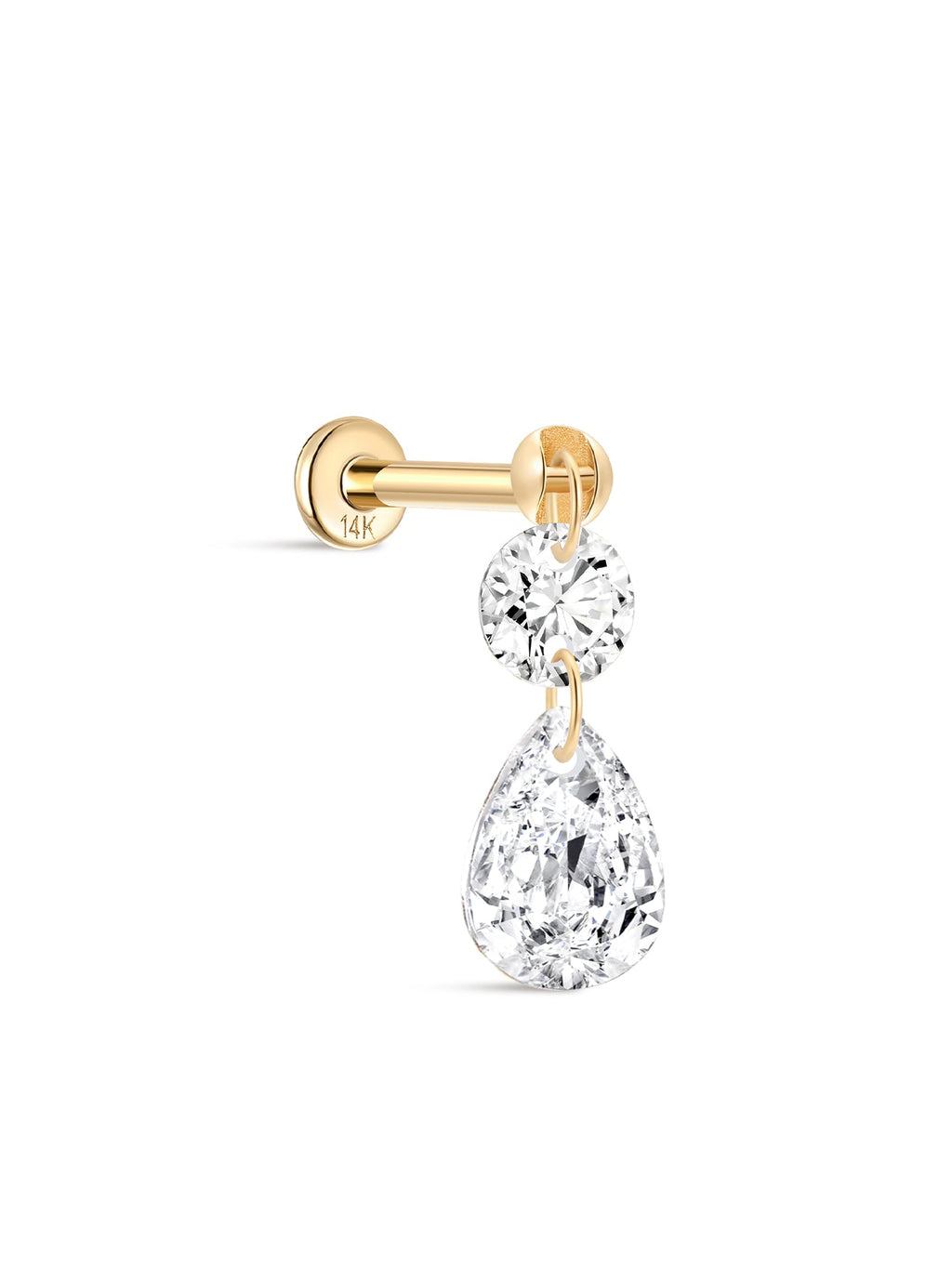 14K Solid Gold Flatback Water Drop Design