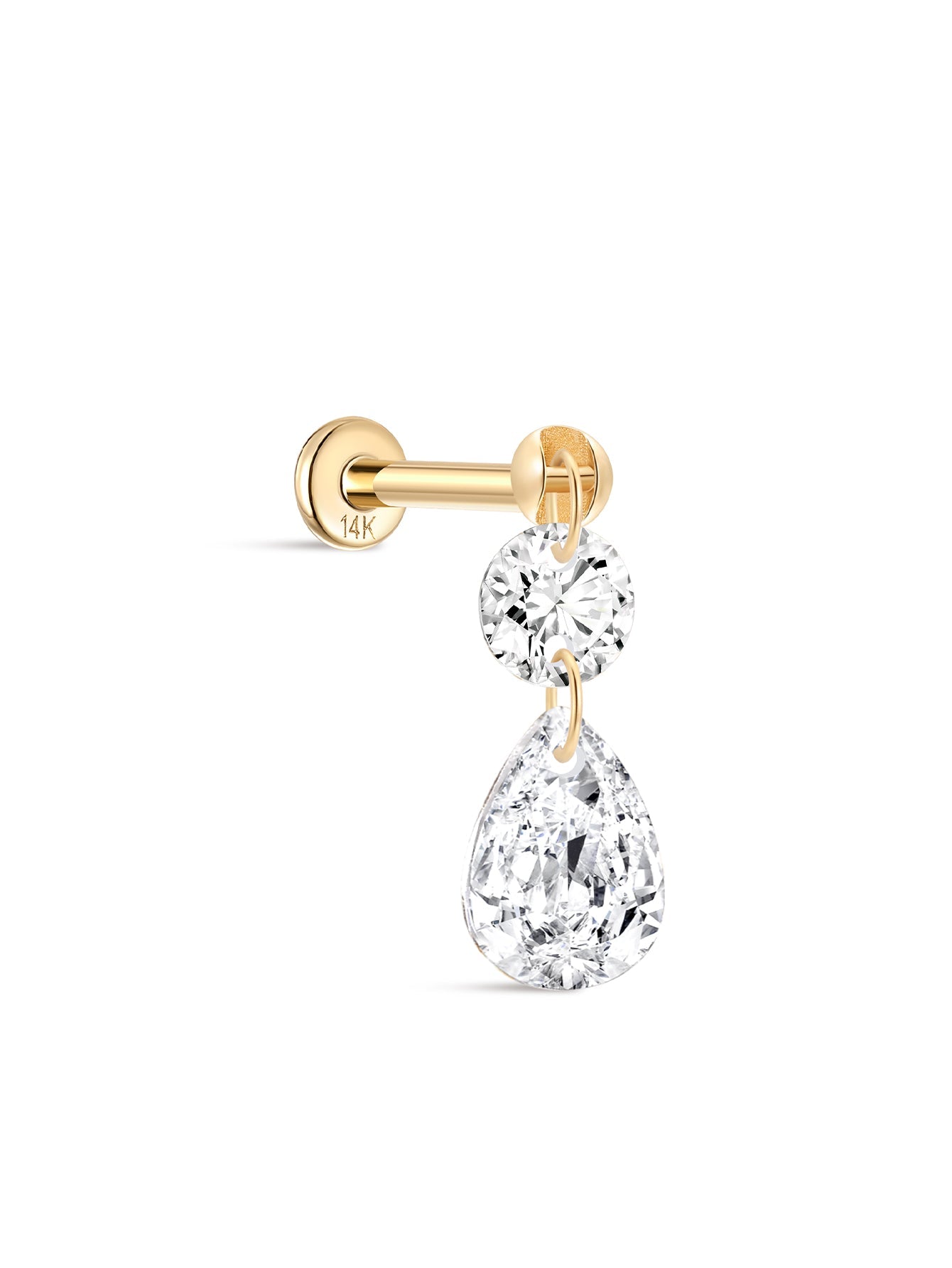 14K Solid Gold Flatback Water Drop Design