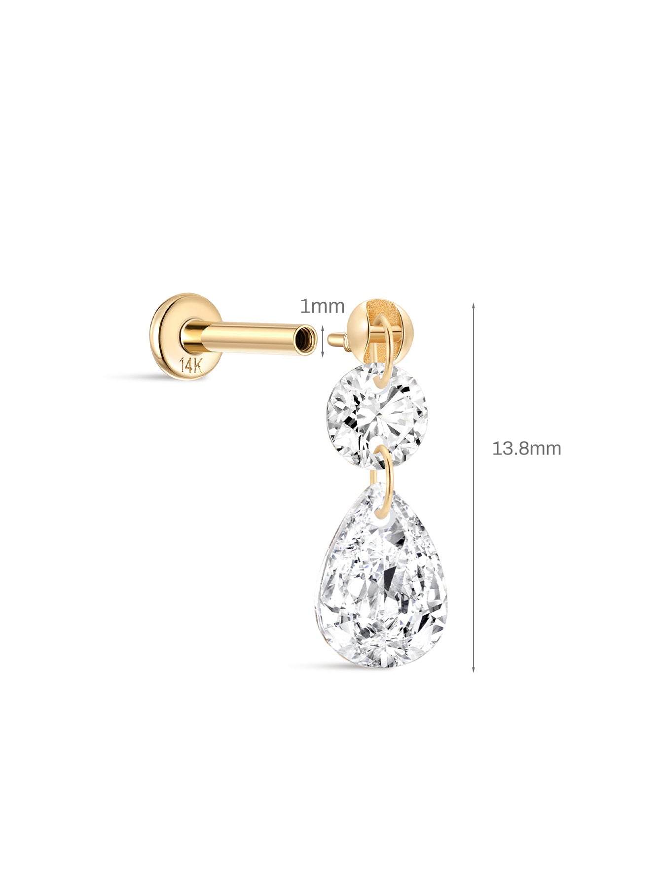 14K Solid Gold Flatback Water Drop Design