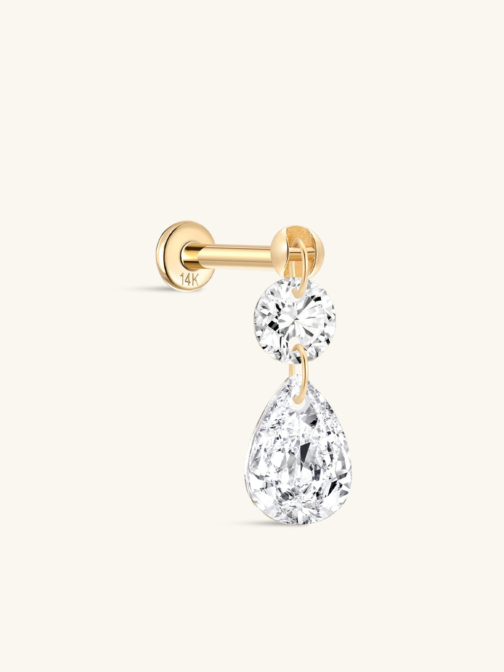 14K Solid Gold Flatback Water Drop Design