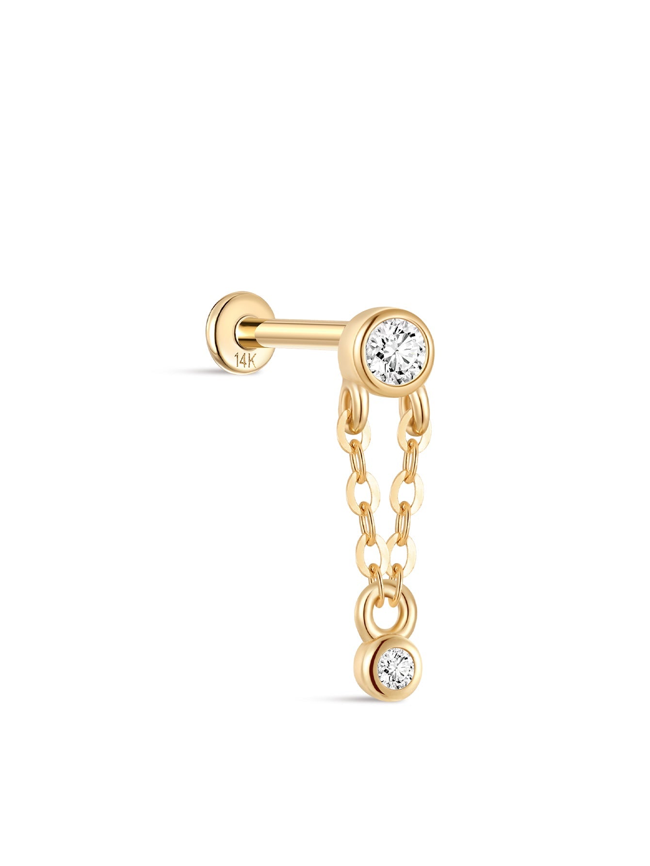 14K Solid Gold Double Bezel Flatback Stud Earrings