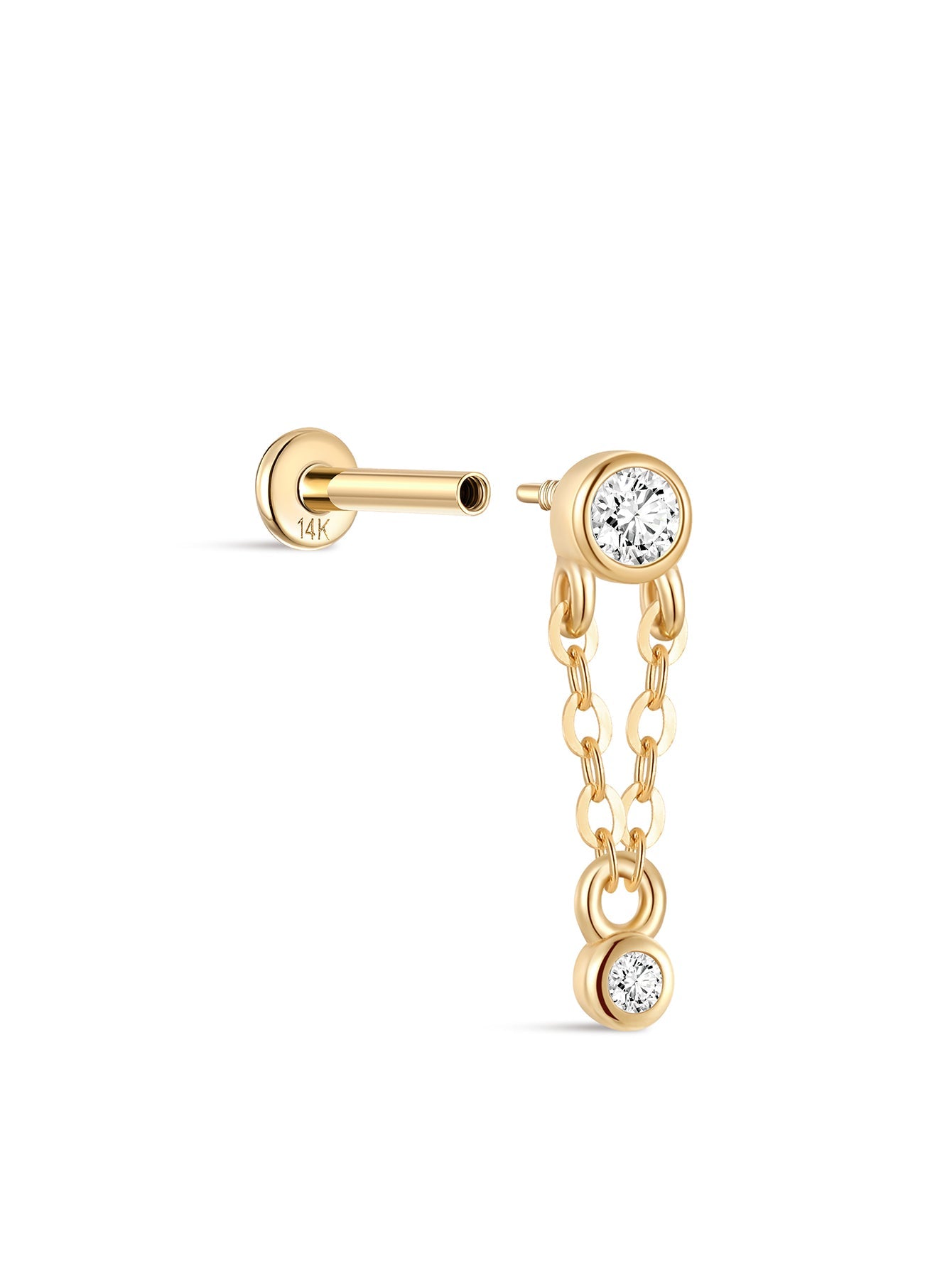 14K Solid Gold Double Bezel Flatback Stud Earrings