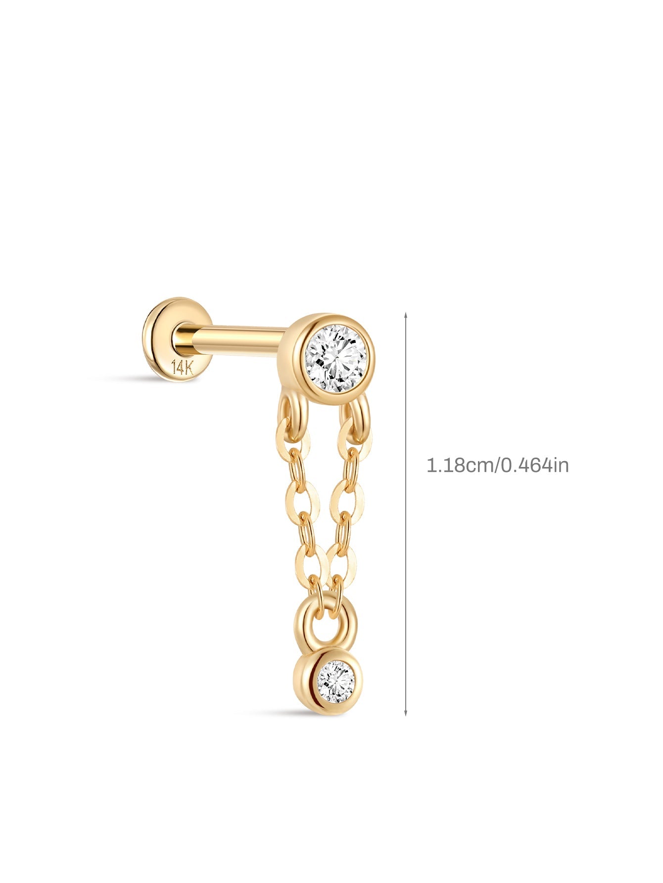 14K Solid Gold Double Bezel Flatback Stud Earrings
