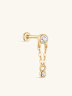 14K Solid Gold Double Bezel Flatback Stud Earrings