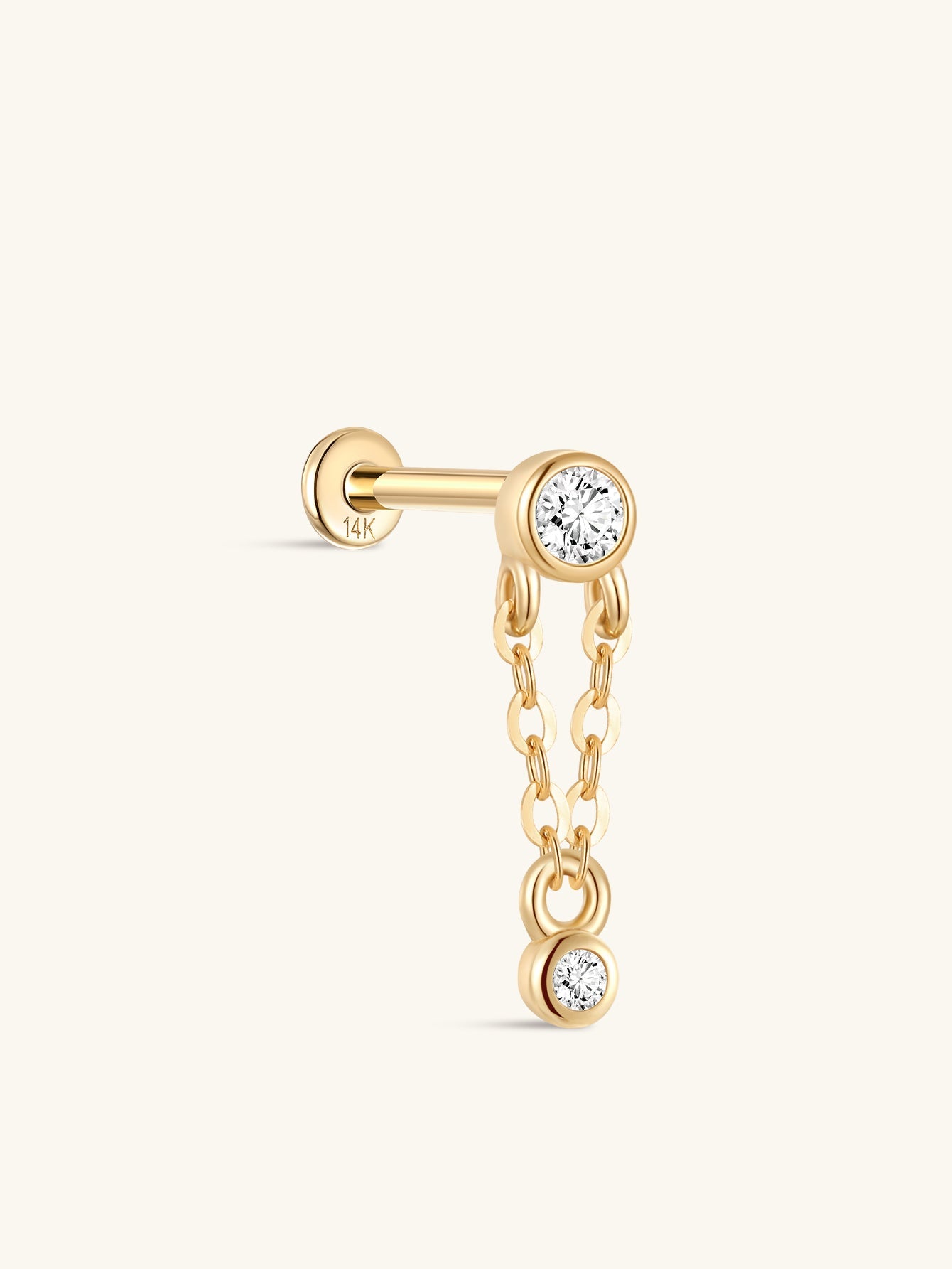 14K Solid Gold Double Bezel Flatback Stud Earrings