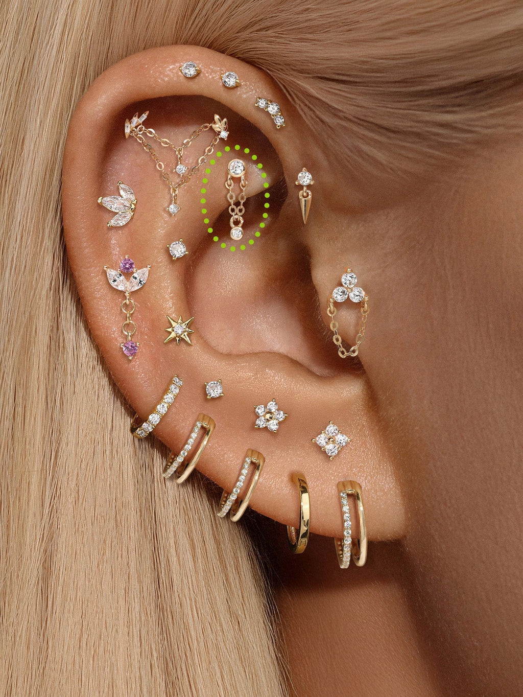 14K Solid Gold Double Bezel Flatback Stud Earrings